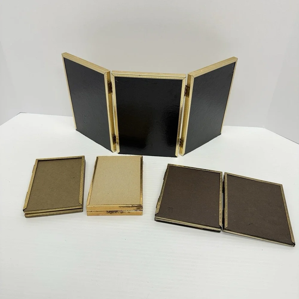 Lot of 4 VTG MCM Bifold Picture Frame Set 5x7 Brass Gold Tone Hinged Double